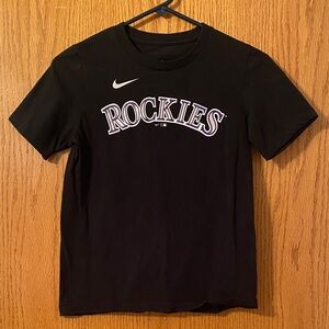 Boys Nike Black & Purple Rockies Logo T-Shirt | Short Sleeve Tee